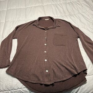 Casual Women's Brown Button Down Shirt
